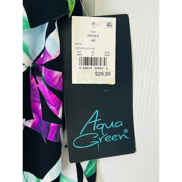 Aqua Green Tankini Top Womens Small Floral Black Padded Swimwear S - Picture 6 of 9